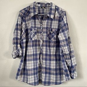 Torrid 1X Top Womens Plus Size Button Down Pockets Long Sleeve Blue Collared